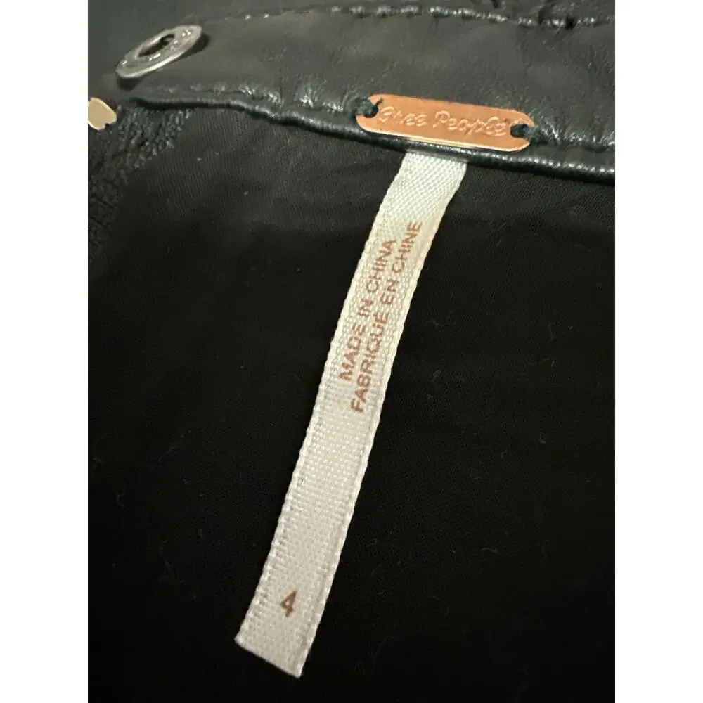 Free People Midnight Magic Black Faux Leather Zipper Buckle Mini Pencil Skirt 4
